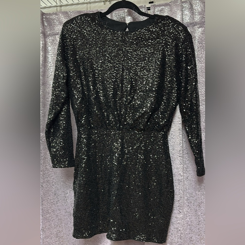 Express long sleeve Black Sequin mini dress